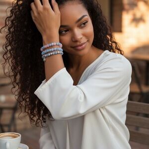 Elegant Blue and Pink Beaded Bracelet Set